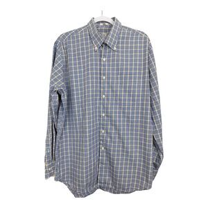 Peter Millar Mens Button Down Shirt Sz L Blue White Plaid Cotton Long Sleeve